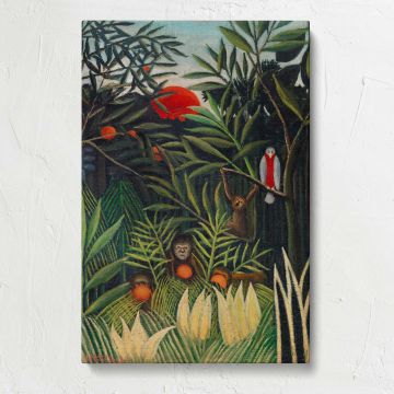 Monkeys and Parrot in the Virgin Forest by Henri Rousseau canvas print, front view