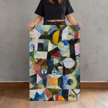 Composition with the Yellow Half-Moon and the Y by Paul Klee canvas print, held for scale