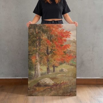 Woods in Autumn by Frederic Edwin Church canvas print, held for scale