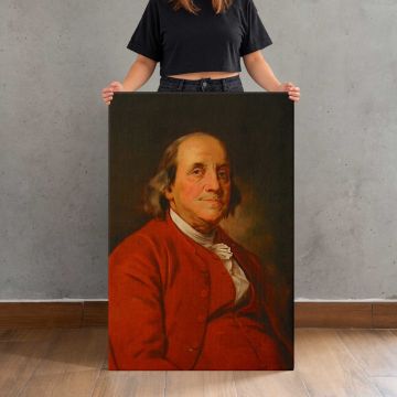 Benjamin Franklin Portrait canvas print, held for scale