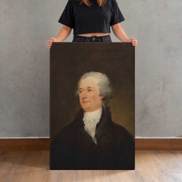 Alexander Hamilton Portrait canvas print, held for scale