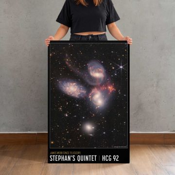 Stephan's Quintet James Webb Space Telescope Image canvas print, held for scale