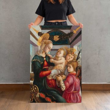 Madonna and Child with Angels by Sandro Botticelli canvas print, held for scale