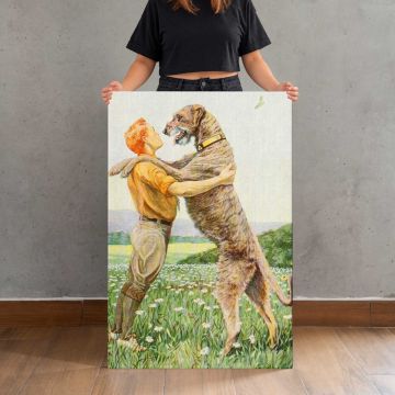 Irish Wolfhound with a Standing Figure canvas print, held for scale