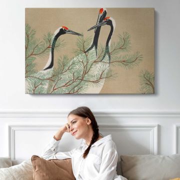 Cranes from Momoyogusa–Flowers of a Hundred Generations (1909) by Kamisaka Sekka canvas print, interior display view