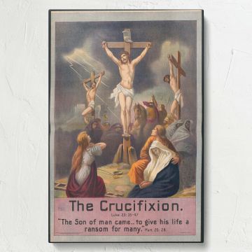 Museum-quality framed canvas print of Jesus on the cross, a classical religious painting capturing Christ's ultimate sacrifice, a timeless Christian artwork for faith-based home decor, prayer rooms, chapels, or theological study areas.