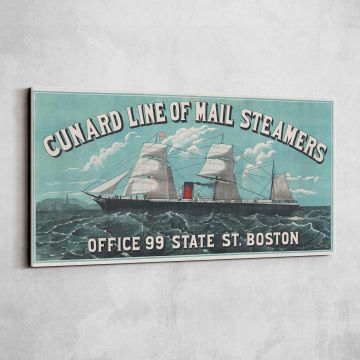 Cunard Line Mail Steamers Vintage Travel Poster — single-panel canvas shown on a pale studio wall
