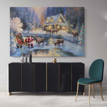 Christmas Winter Vintage Village Scene Holiday Decor Wall Art Print Painting On Framed Canvas