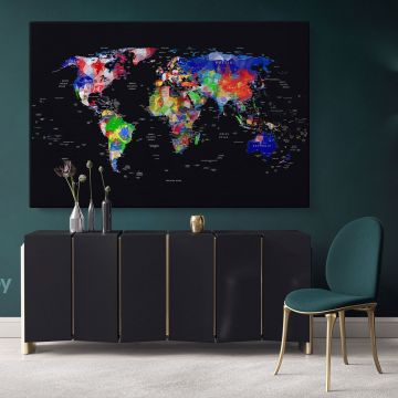 Geometric Design World Map With Country And City Names World Map Wall Art World Map Canvas Wall Art