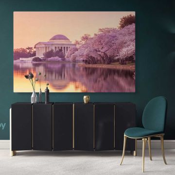 Colourful White House Spring Time View Canvas Wall Art