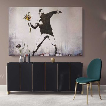 Banksy Flower Thrower Graffiti Street Arts Urban Modern Art Canvas Wall Art