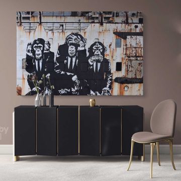 Three Monkey Banksy Canvas Graffiti Street Arts Print in Canvas with Frame