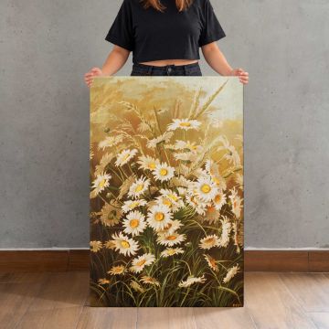 Daisies by Ellen Thayer Fisher canvas print, canvas shown with a person for scale