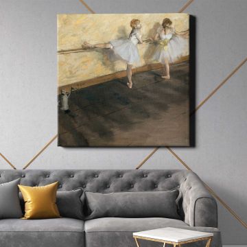 Dancers Practicing at the Barre (1877) painting in high resolution by EDGAR DEGAS — room mockup view 21