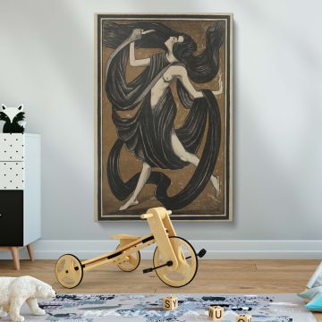 Art Nouveau-inspired framed canvas print featuring a dancer by Henk Schilling, created in 1919, a striking Art Deco illustration with flowing drapery, ideal for stylish wall decor in homes, studios, offices, or creative gallery displays.