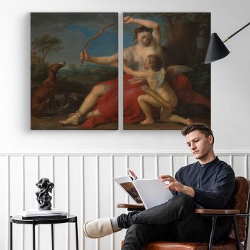 Diana and Cupid by Pompeo Batoni - two-panel canvas displayed in a reading room