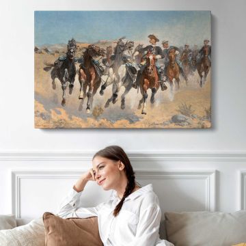 Dismounted: The Fourth Troopers Moving the Led Horses (1890) by Frederic Remington canvas print, interior display view