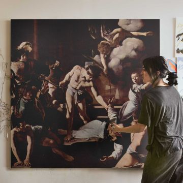 Dramatic Biblical Scene by Caravaggio — room mockup view 3