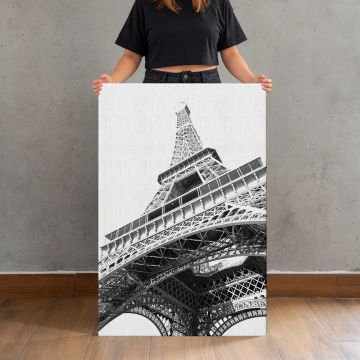 Eiffel tower, Paris, France canvas print, canvas shown with a person for scale