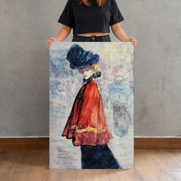 Elegant in a Red Cape (1890–1900) by Henry Somm canvas print, canvas shown with a person for scale