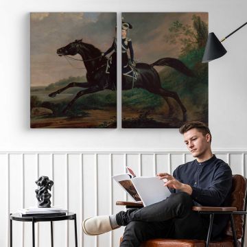 Equestrian Portrait of Grand Prince Alexander Nikolayevich by Franz Kruger - two-panel canvas displayed in a reading room