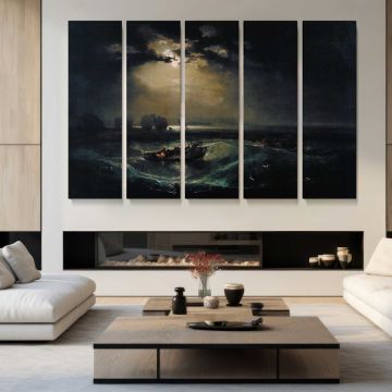 Fishermen at Sea by Joesph Mallord William Turner - multi-panel canvas displayed in a modern living room
