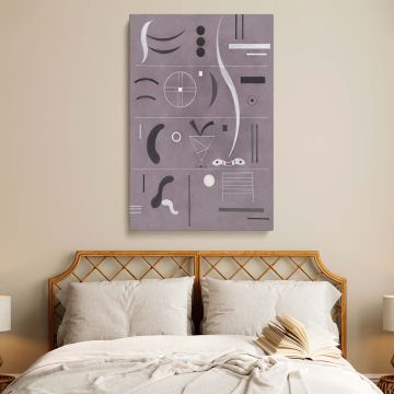 Geometric abstract canvas print of Wassily Kandinsky's "Four Parts" featuring intricate patterns and balanced shapes, designed to bring artistic energy to home decor, professional office walls, or studio spaces with a modernist aesthetic.