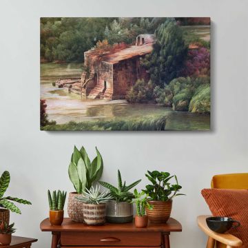 Garden Pond and Stone Bridge - canvas rear frame and hanging hardware