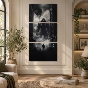 Giant Creature Attacking the City canvas print, interior display view