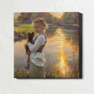 Girl Holding a Cat by the Water by Daniel Gerhartz — room mockup view 5