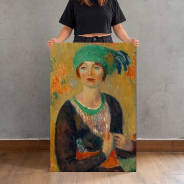 Girl in Green Turban (1913) by William James Glackens canvas print, canvas shown with a person for scale