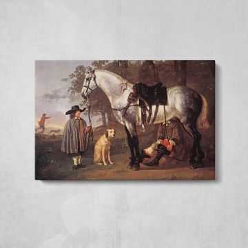 Grey Horse in A Landscape by Aelbert Cuyp - canvas surface and wrapped edge detail