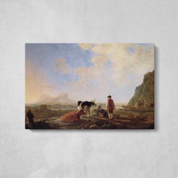 Herdsmen with Cows by Aelbert Cuyp - canvas surface and wrapped edge detail