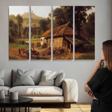 In the Foothills by Albert Bierstadt - multi-panel canvas displayed above a sofa