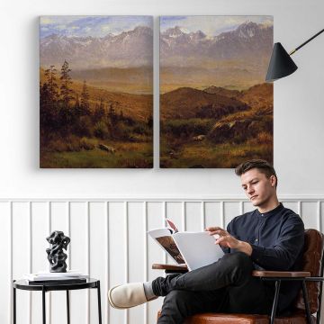 In the Foothills of the Mountains by Albert Bierstadt - two-panel canvas displayed in a reading room