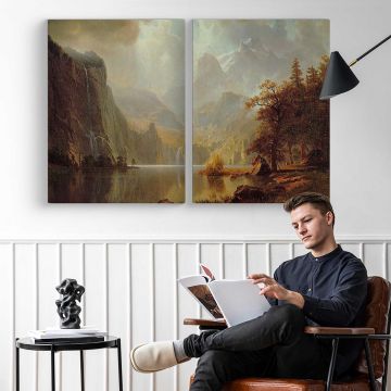 In the Mountains by Albert Bierstadt - two-panel canvas displayed in a reading room
