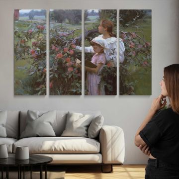 In-the-orchard-large by Daniel Gerhartz - multi-panel canvas displayed above a sofa