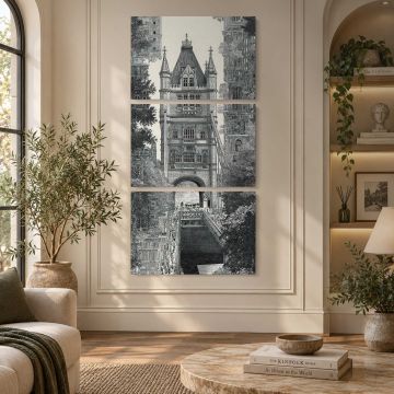Intricate urban bridge canvas print, interior display view