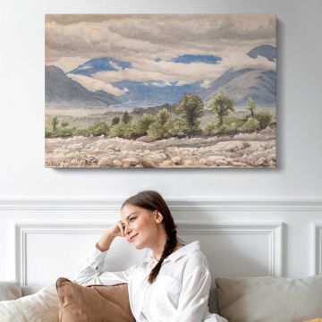 Italian mountain landscape in cloudy weather by P. C. Skovgaard canvas print, interior display view