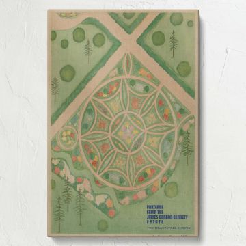 Vintage-inspired garden wall art featuring an estate blueprint, a historical landscape design print from the J.G. Bennett Estate, a unique decor piece professionally printed on durable canvas, perfect for home or office decoration with a classic touch.