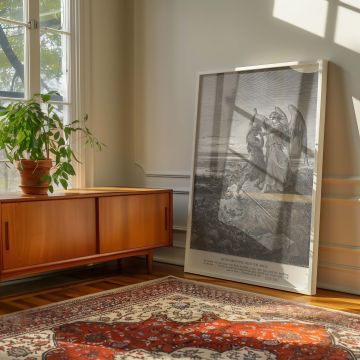 This wall canvas shows Jacob and the angel locked in a sacred encounter, illustrating a moment of divine testing and transformation through Gustave Dore's precise lines, dramatic posture, and expressive contrast, ideal for theological spaces and personal 
