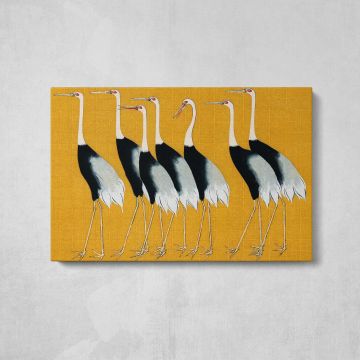 Japanese Cranes on Gold - canvas surface and wrapped edge detail