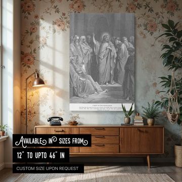 A powerful scene of Jesus addressing elders in the synagogue turned into canvas wall art from Dore's engraving, showcasing gospel history and spiritual depth for devotional walls or Christian educator spaces.