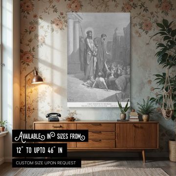 Canvas wall art print of Jesus Is Presented to the People by Gustave Dore, showing a key Passion moment where Pilate reveals Christ to the crowd, rich in religious symbolism and historical detail that enhances any Christian or scripture-based decor.