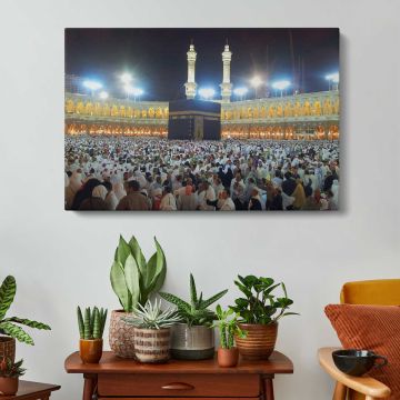 Kaaba and the Grand Mosque at Night - canvas rear frame and hanging hardware