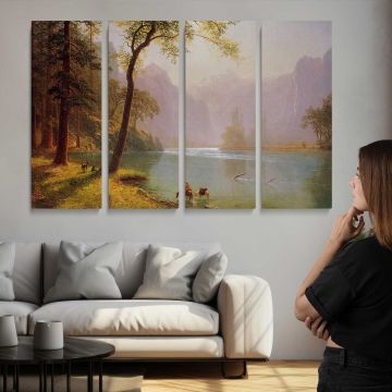 Kern River Valley, California by Albert Bierstadt - multi-panel canvas displayed above a sofa