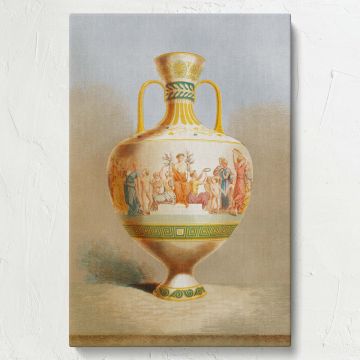 Artistic French vase painting on canvas, inspired by 19th-century Sevres porcelain designs, featuring exquisite detailing and a historic theme, ideal for luxurious home decor, office wall art, and museum-style artistic interior decoration.
