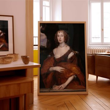 Detailed canvas print of Portrait of Mary Hill Lady Killigrew highlighting her red gown, gentle hands, and serene expression, a striking noblewoman portrait from Van Dyck for lovers of old master paintings and traditional English art.