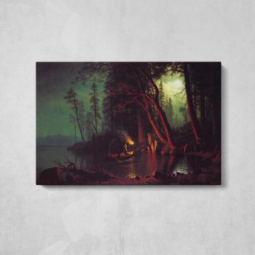 Lake Tahoe Spearing Fish by Albert Bierstadt - canvas rear frame and hanging hardware
