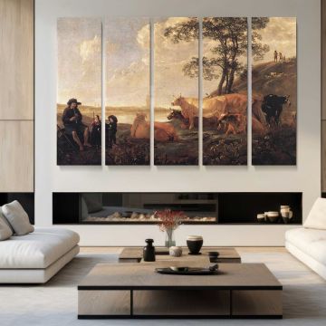 Landscape Near Rhenen by Aelbert Cuyp - multi-panel canvas displayed in a modern living room